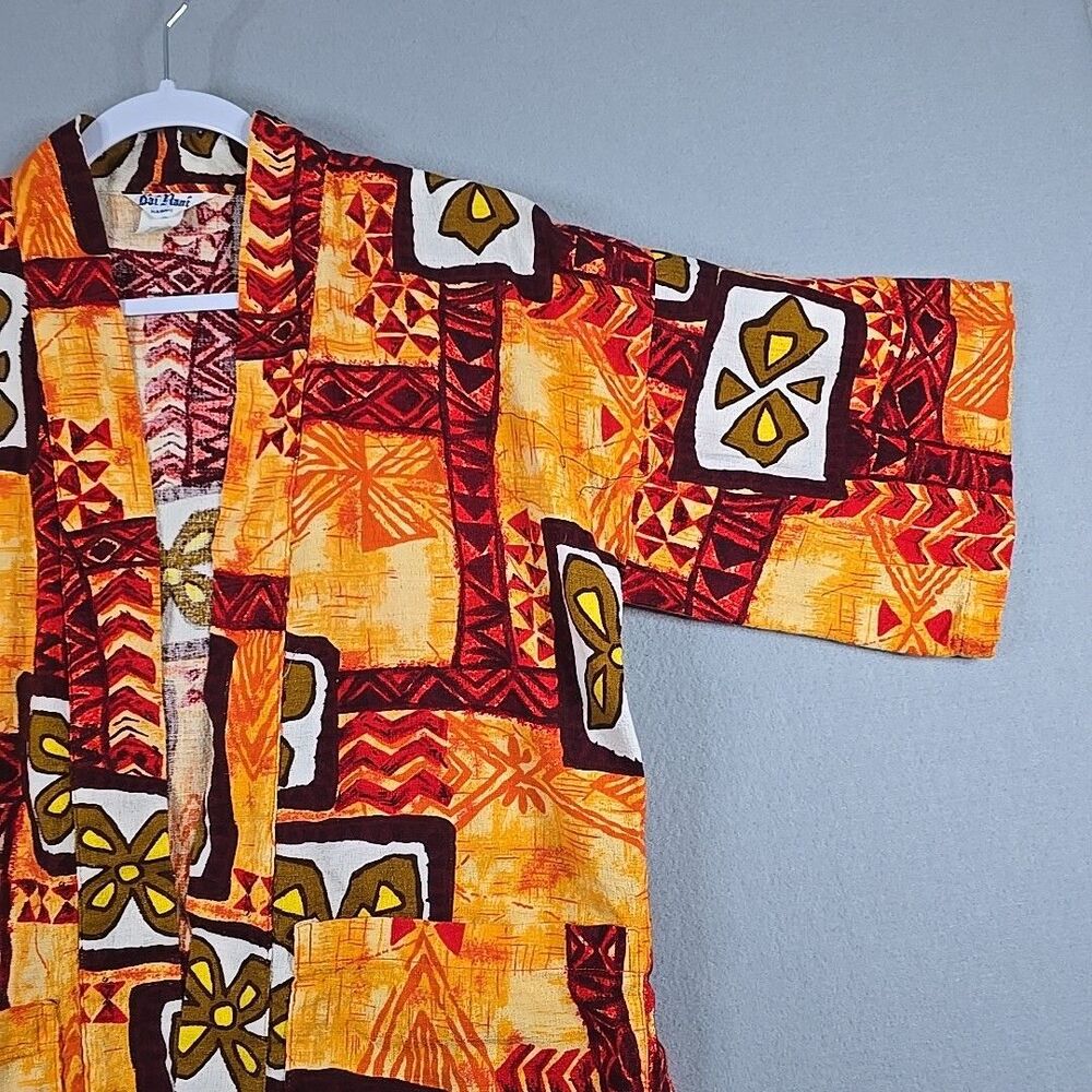 Vintage 1970's Kai Nani Open Front Hawaiian Shirt Mens Size M Yellow Red Orange